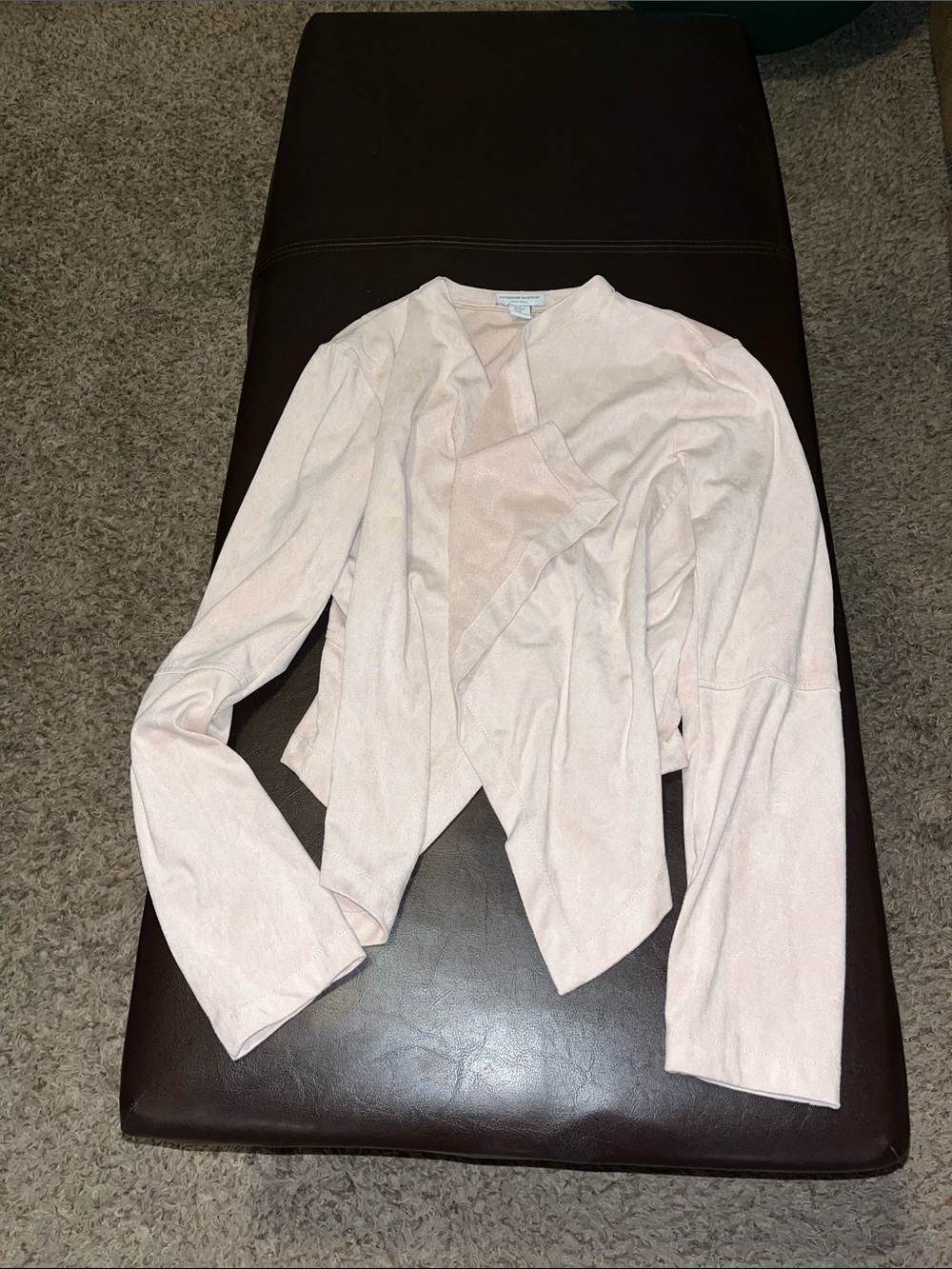 Katherine Barclay Pale nude Suede Open Front Jacket